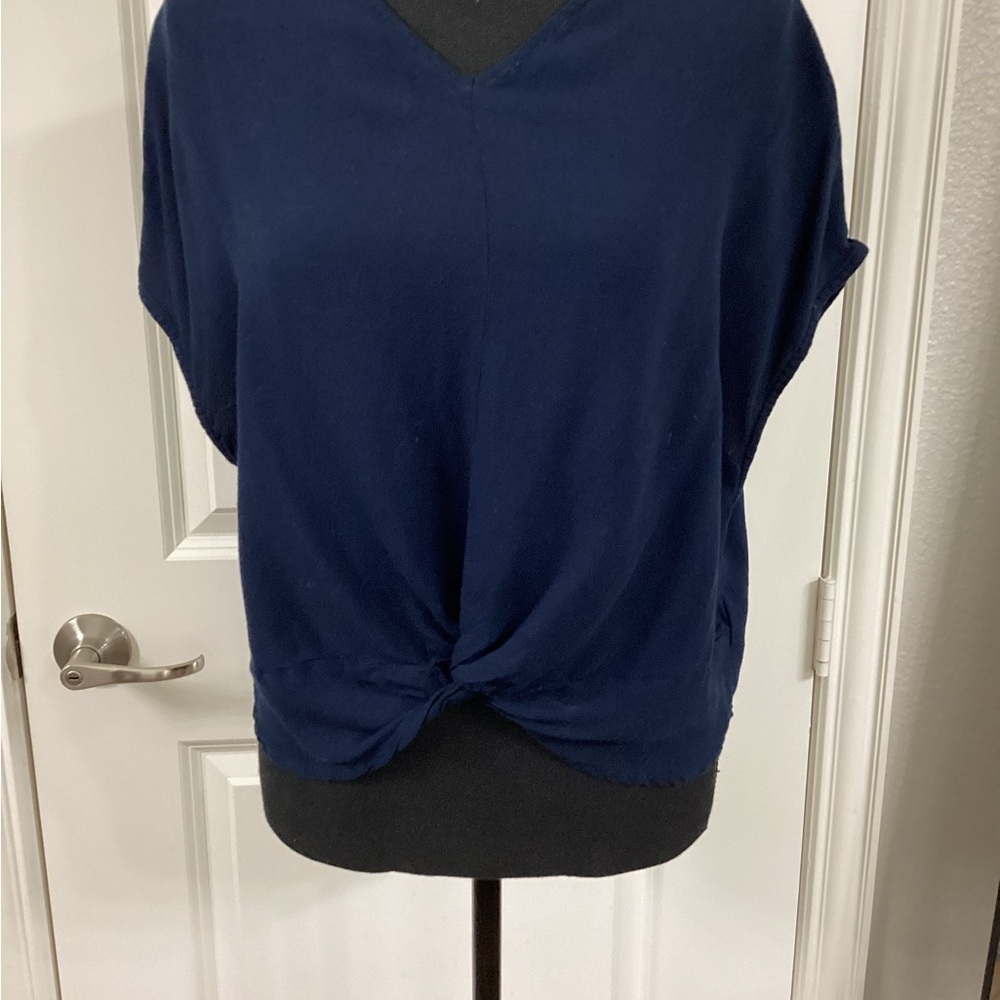 Splendid Blue Dolman Sleeve Tie Front Blouse